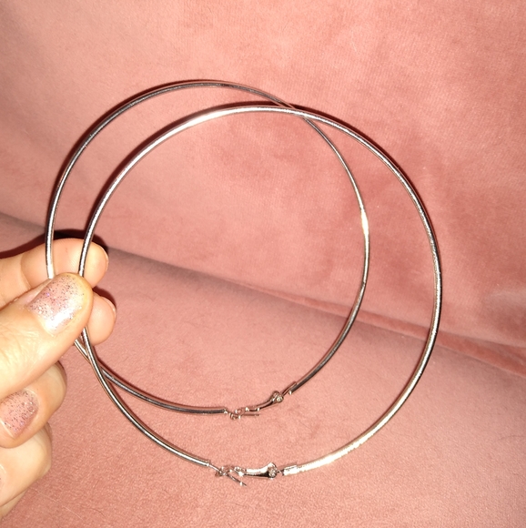 Huge Silver 4 Inch Hoops Oversized Classic Hoop Earrings Big Round Large Circle - Picture 3 of 9